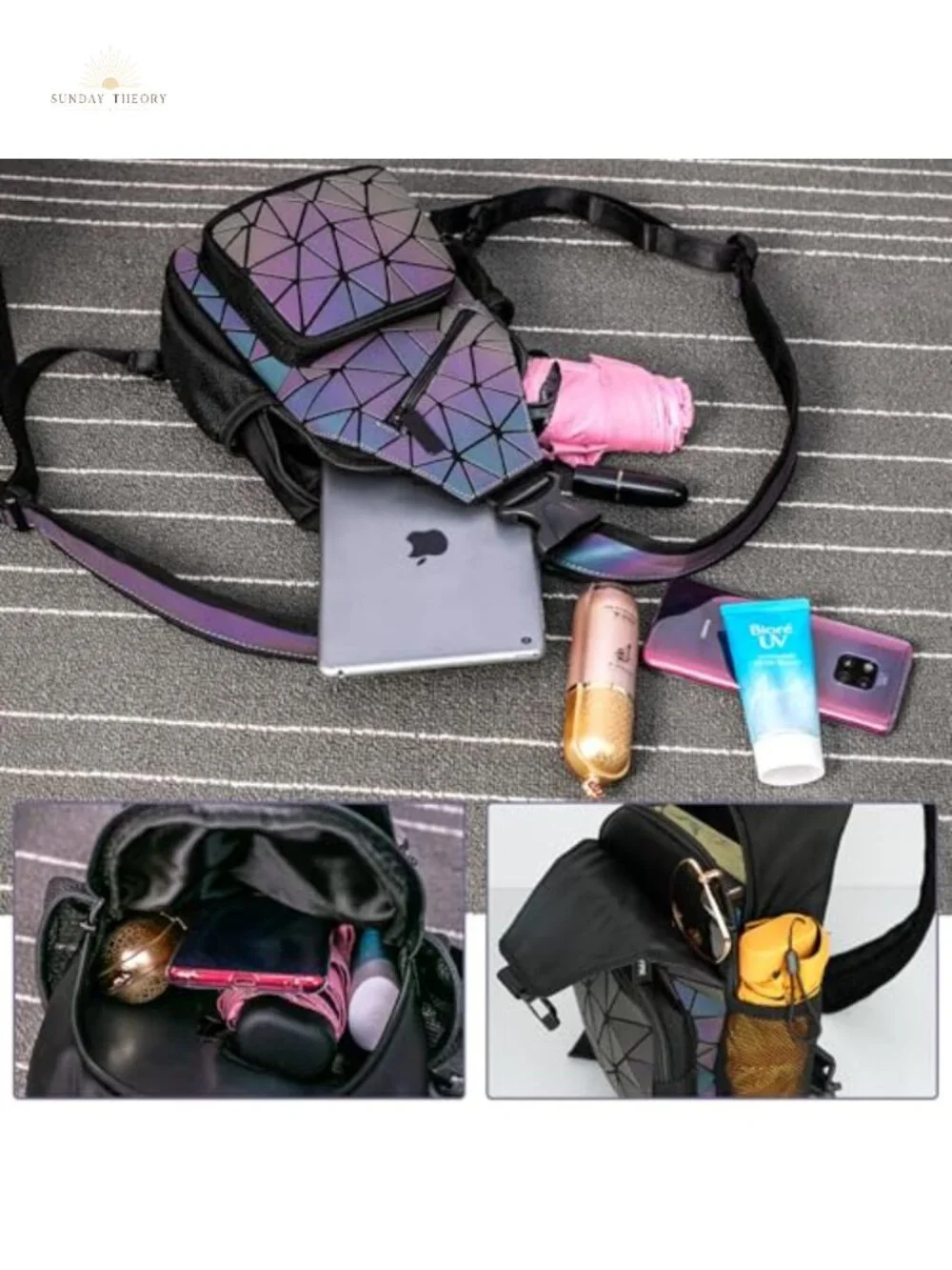 PU Leather Geometric Backpack Luminous Flash Reflective Crossbody Bag